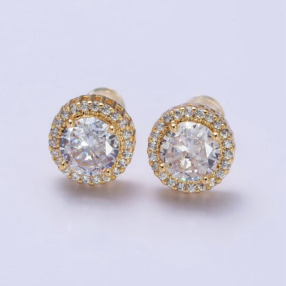 Clear Round Micro Paved CZ Silver, Gold Stud Earrings | AB563 AB671