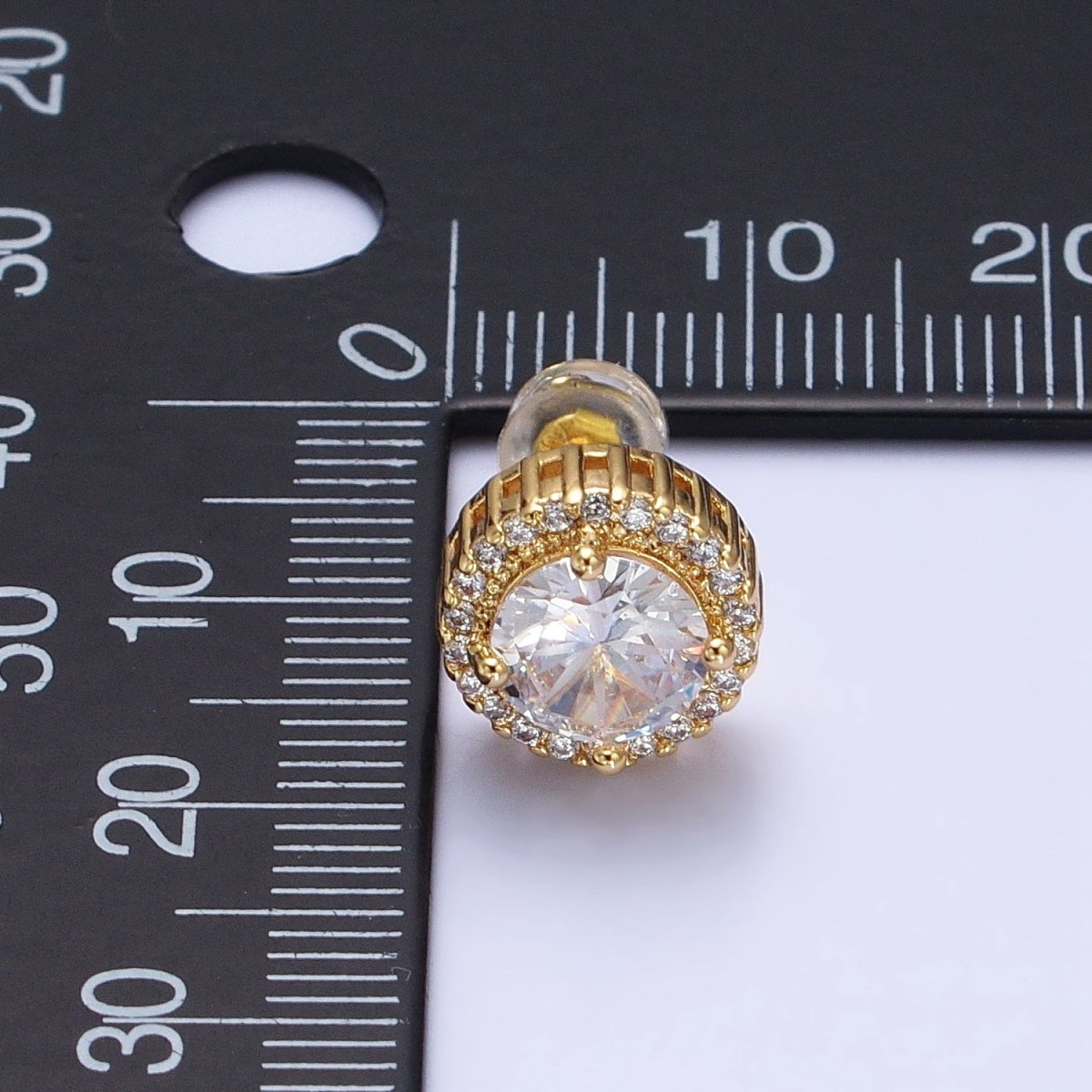 Clear Round Micro Paved CZ Silver, Gold Stud Earrings | AB563 AB671