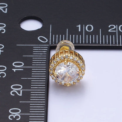Clear Round Micro Paved CZ Silver, Gold Stud Earrings | AB563 AB671
