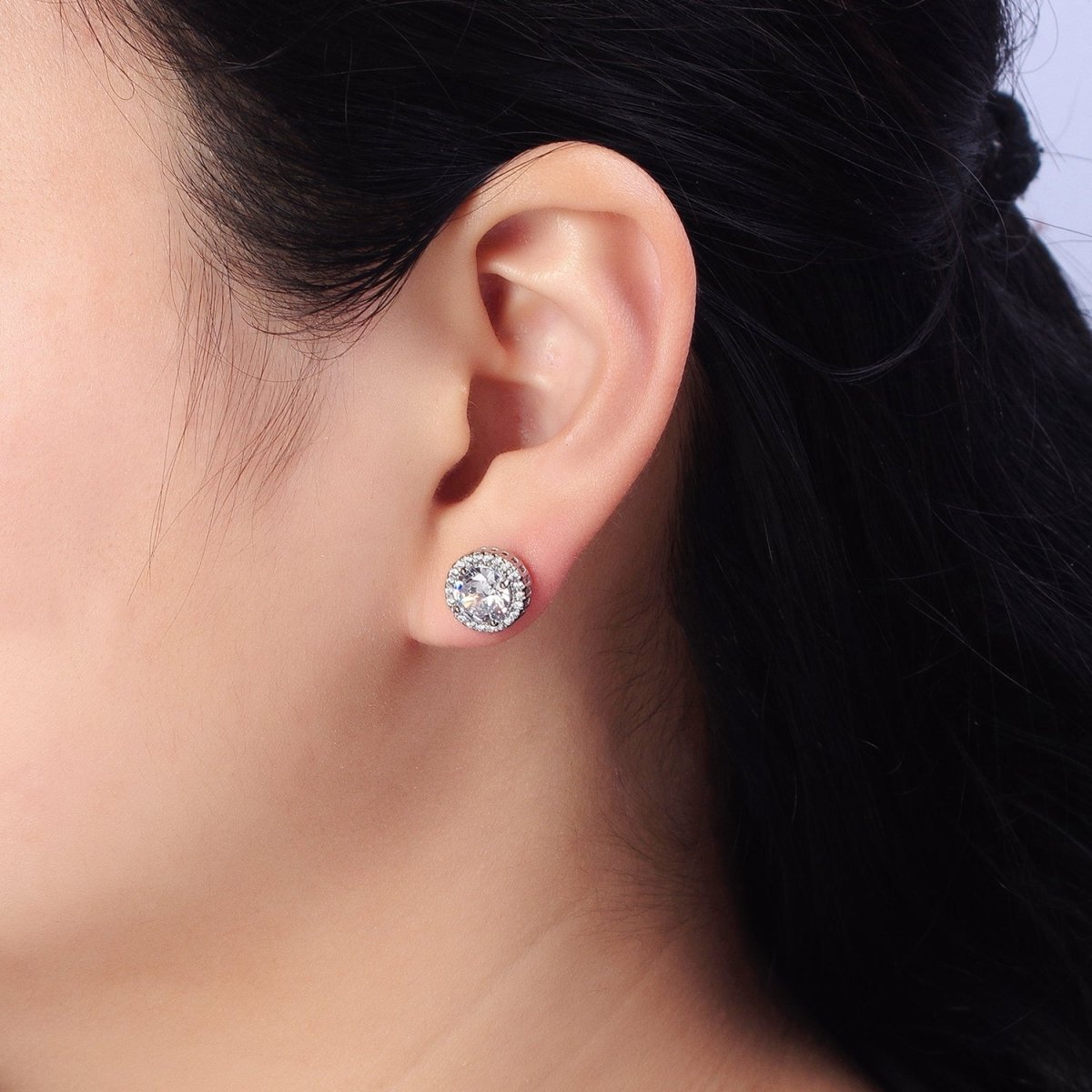 Clear Round Micro Paved CZ Silver, Gold Stud Earrings | AB563 AB671