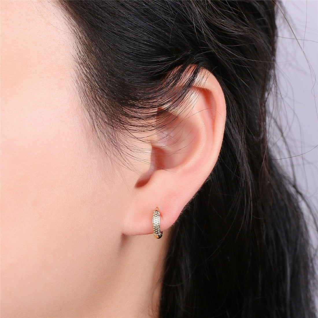 14K Gold Filled 11.5mm, 10mm Textured Minimalist Cartilage Huggie in Gold &amp; Silver | K253 V488