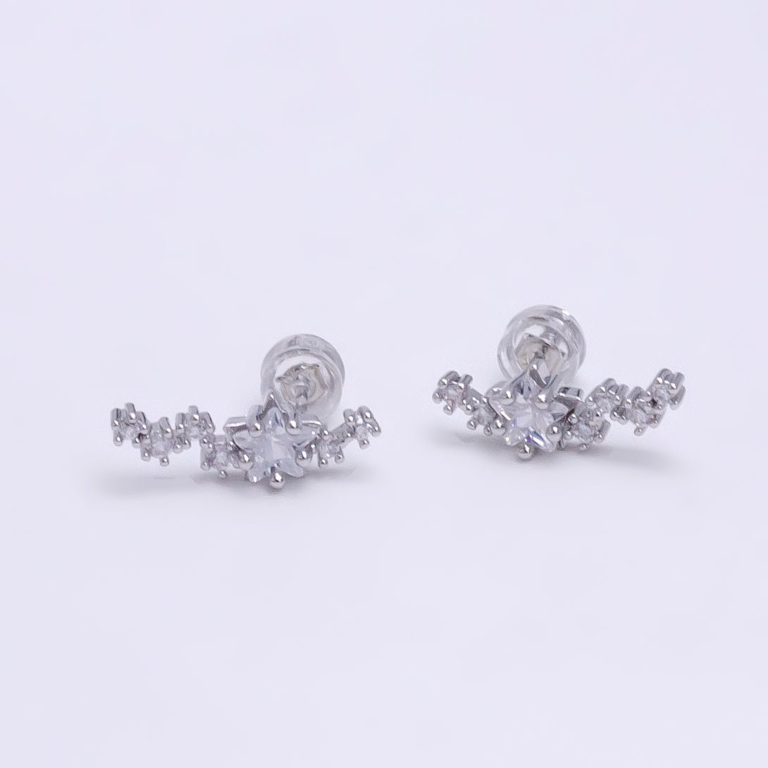 Climber Star Stud Earrings, Crystal Encrusted, Wedding Earrings, Celestial Stud Earrings, bridesmaids earring, Bridal Earrings V-080