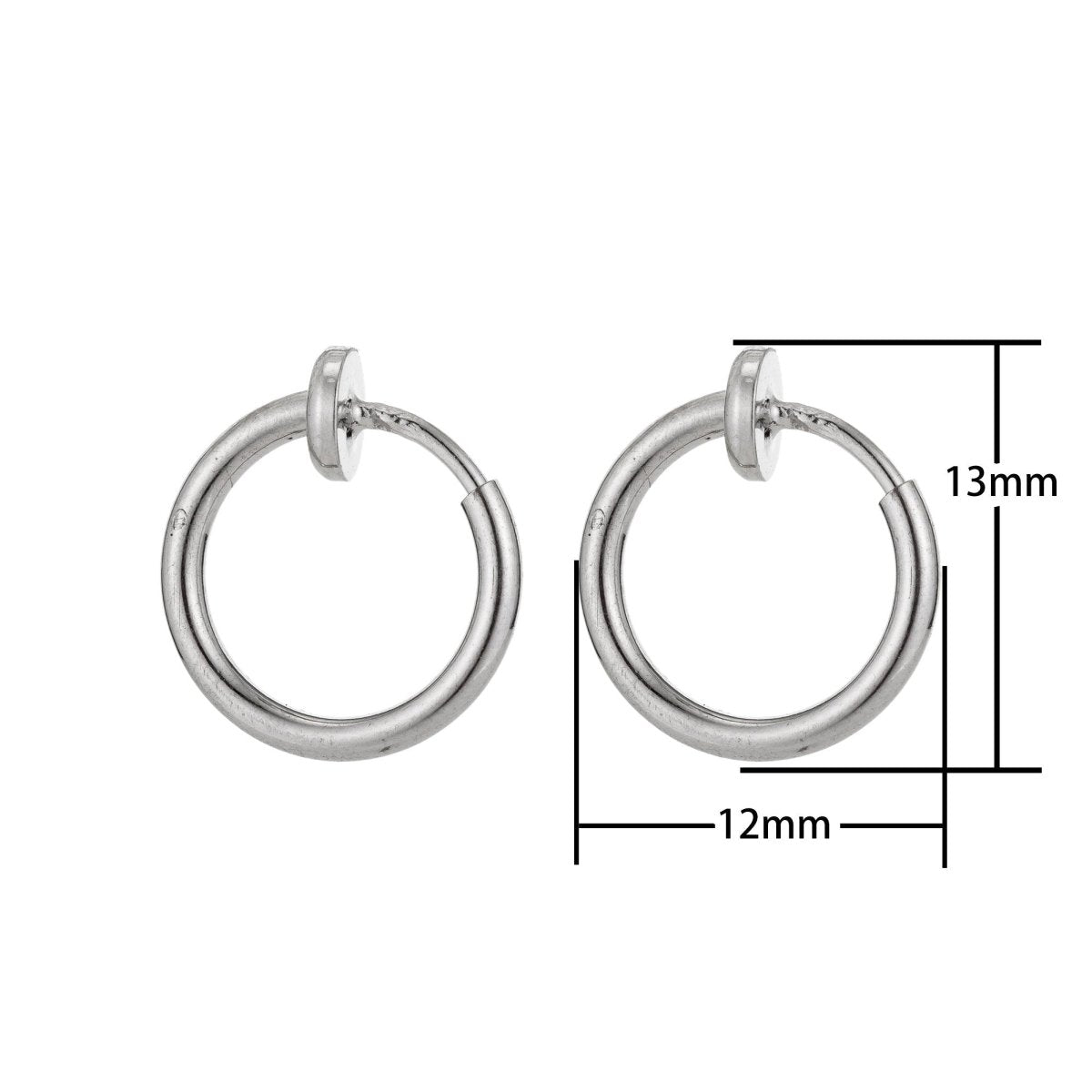 Clip On Earrings Gold Filled / White Gold Earring 12mm No Piercing Hoop Small Spring Clip on Earrings Ear Cuff One Touch open link L-508~L-511