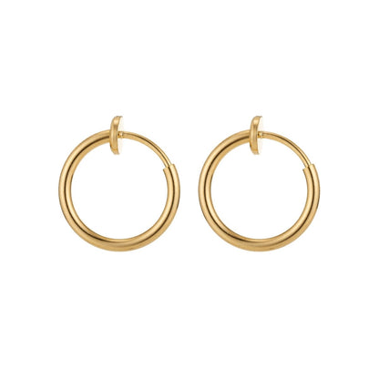 Clip On Earrings Gold Filled / White Gold Earring 12mm No Piercing Hoop Small Spring Clip on Earrings Ear Cuff One Touch open link L-508~L-511