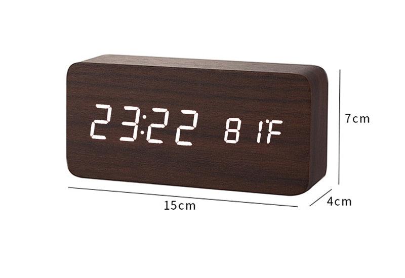 Clocks LED Wooden Alarm Clock Watch Wooden Wood Clock New Version LED Alarm Digital Desk Clock Adjustable Brightness, Alarm Time, Displays Time Date Temperature  Table Voice Control Digital Wood Electronic Desktop Table