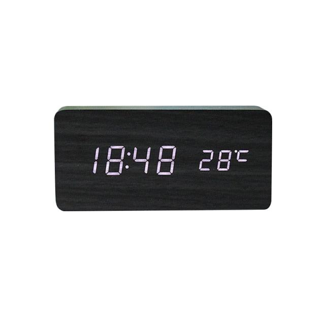 Clocks LED Wooden Alarm Clock Watch Wooden Wood Clock New Version LED Alarm Digital Desk Clock Adjustable Brightness, Alarm Time, Displays Time Date Temperature  Table Voice Control Digital Wood Electronic Desktop Table