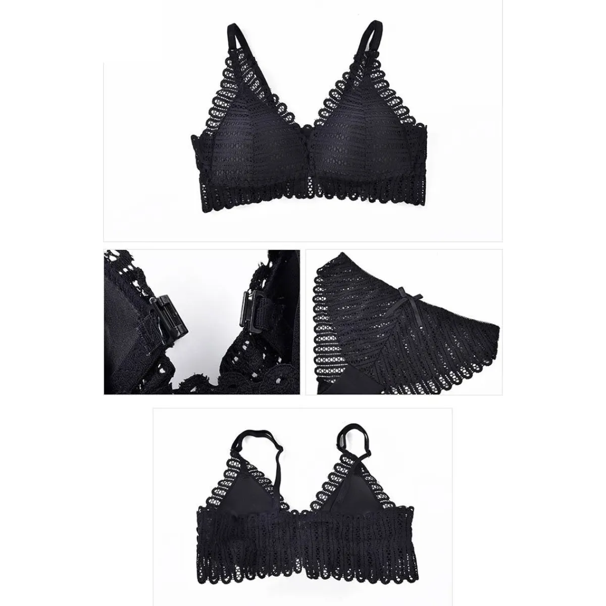 Lace Front Closure Bra With Panties Set