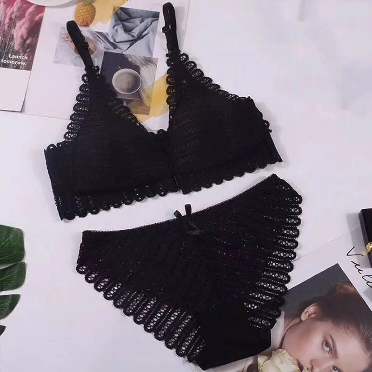 Lace Front Closure Bra With Panties Set