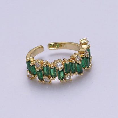 Color CZ Diamond Baguette Ring Irregular Setting Ring 14k Gold Filled Ring Stackable Adjustable Statement Jewelry S-477~S-480