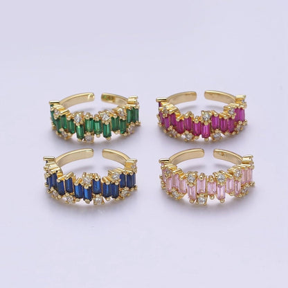 Color CZ Diamond Baguette Ring Irregular Setting Ring 14k Gold Filled Ring Stackable Adjustable Statement Jewelry S-477~S-480
