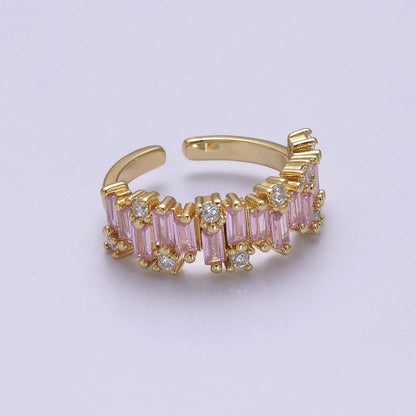 Color CZ Diamond Baguette Ring Irregular Setting Ring 14k Gold Filled Ring Stackable Adjustable Statement Jewelry S-477~S-480