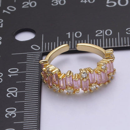 Color CZ Diamond Baguette Ring Irregular Setting Ring 14k Gold Filled Ring Stackable Adjustable Statement Jewelry S-477~S-480