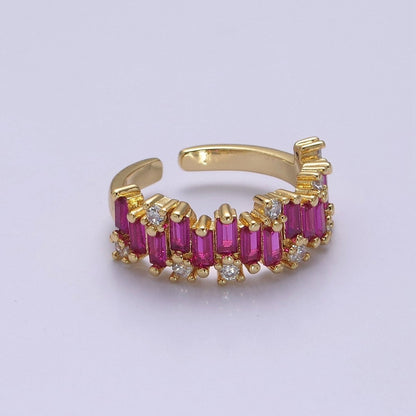 Color CZ Diamond Baguette Ring Irregular Setting Ring 14k Gold Filled Ring Stackable Adjustable Statement Jewelry S-477~S-480