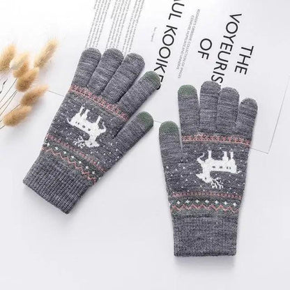 Colorful Christmas Deer Printed Warm Autumn Winter Comfortable Gloves For Men Women Cute Unisex Stylish Design Soft Full Finger Gloves