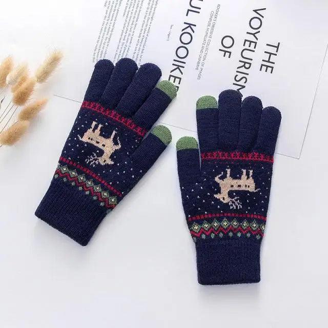 Colorful Christmas Deer Printed Warm Autumn Winter Comfortable Gloves For Men Women Cute Unisex Stylish Design Soft Full Finger Gloves