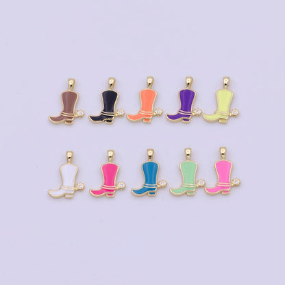 Colorful Cowboy Cowgirl Boot Enamel Charm Pendant Shoes Wild West Inspired H-023 H-033 J-841- J-847