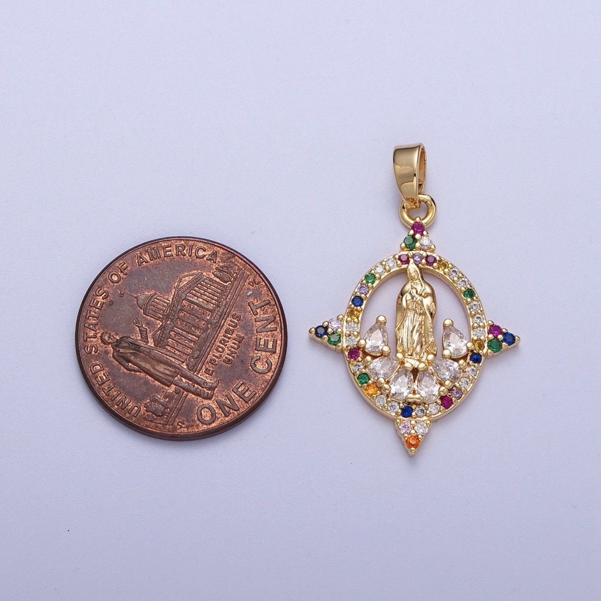 Micro Paved CZ Open Oval Geometric Mother Mary Religious Pendant | H001