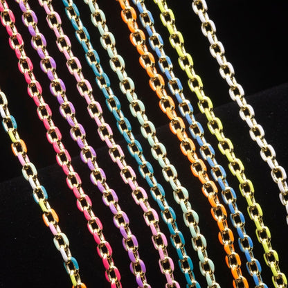 Colorful Enamel Chain 4.5x3.3mm Cable Link Chain, 14K Gold Filled Dainty Chain, Wholesale bulk Chain by Yard | ROLL-1018 To ROLL-1025