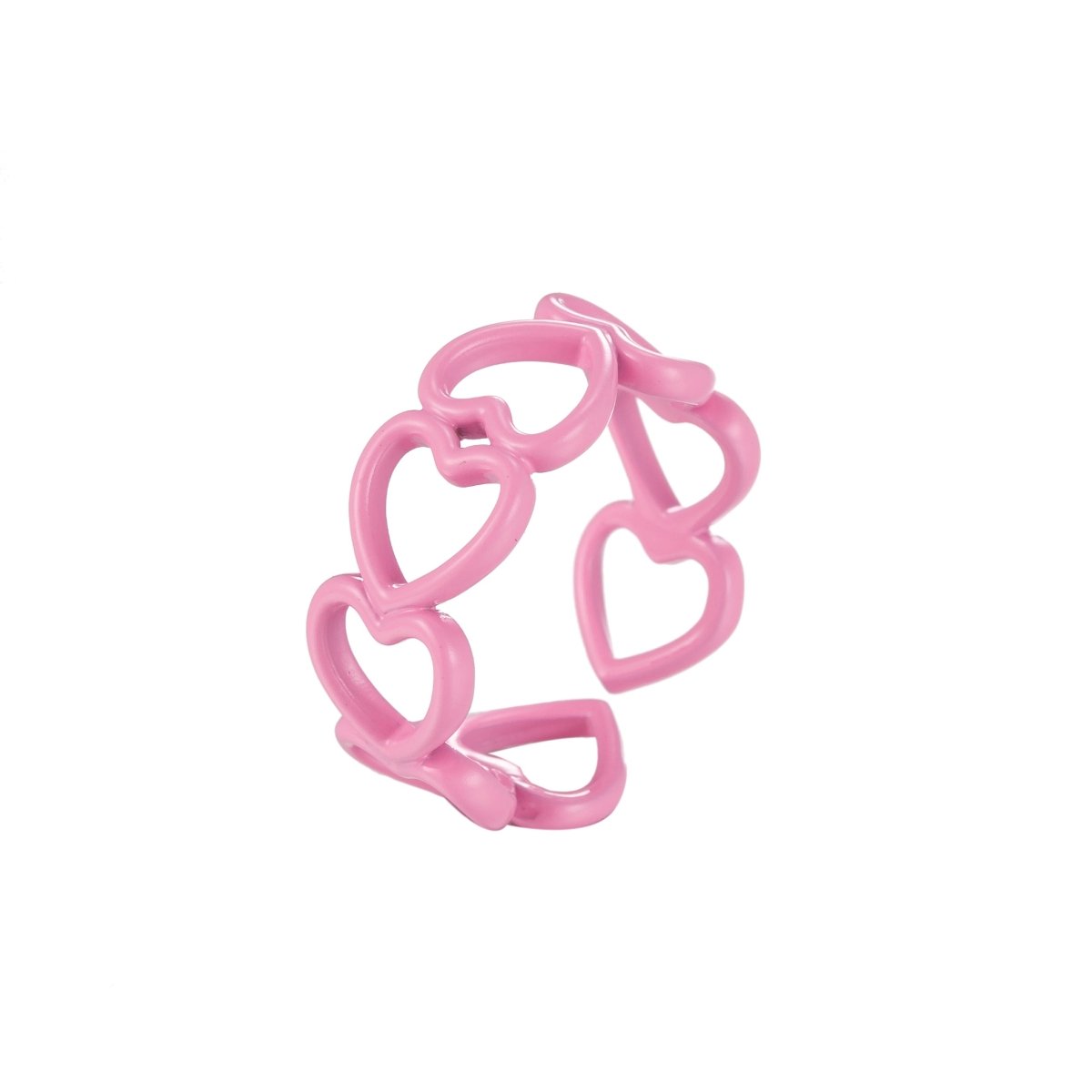 Colorful Enamel Open Heart Ring , Neon Color Enamel Ring Black Pink Teal White Yellow