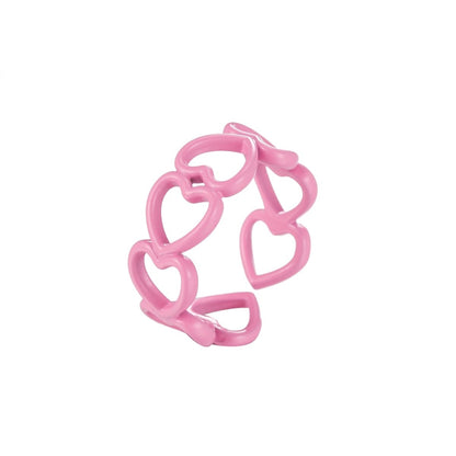 Colorful Enamel Open Heart Ring , Neon Color Enamel Ring Black Pink Teal White Yellow