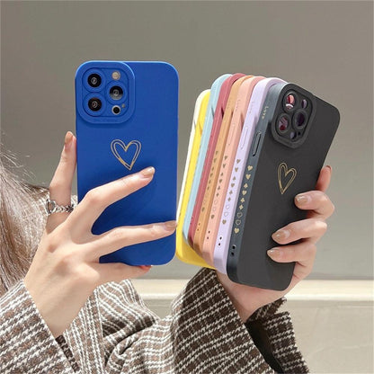 Colorful Love Heart Phone Case For iPhone 12 13 Pro Max 14 Pro Candy Color Soft Silicone Back Cover Shockproof Anti-Fingerprint Phone Case Lovely Gift For Women
