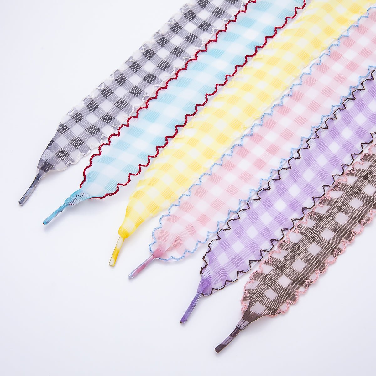 Colorful Outline Checkered Gingham Ribbon Shoelace Accessories | WB-00015 ~ WB-00019