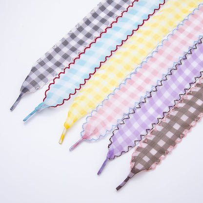 Colorful Outline Checkered Gingham Ribbon Shoelace Accessories | WB-00015 ~ WB-00019