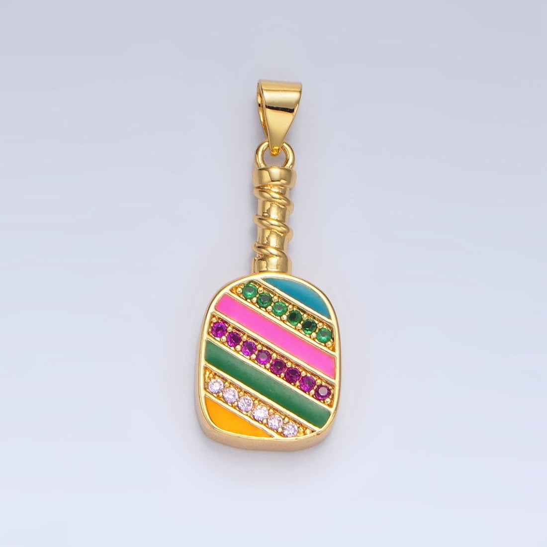 Colorful Pickle Ball Charm in 24K Gold Filled Pendant Sports Paddle with CZ | I769