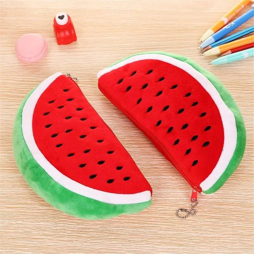 Colorful Watermelon Shaped Plush Soft Students Pencil Case  Makeup Pouch Cute Design