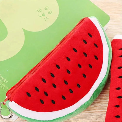 Colorful Watermelon Shaped Plush Soft Students Pencil Case  Makeup Pouch Cute Design