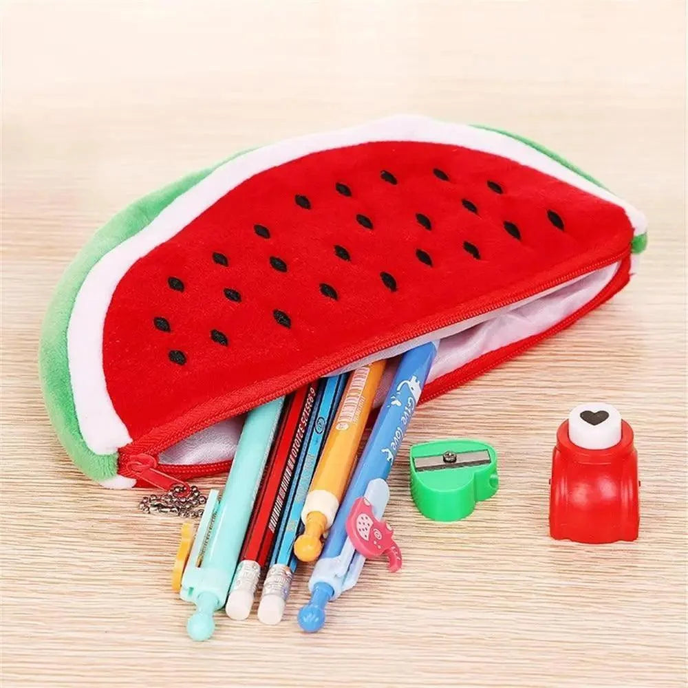 Colorful Watermelon Shaped Plush Soft Students Pencil Case  Makeup Pouch Cute Design