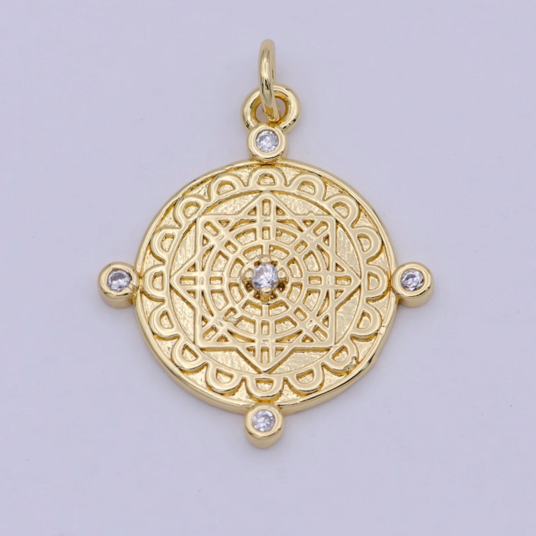 Compass Pendant, cubic zirconia cz diamonds, 14K Gold Filled, medallion pendant for Necklace Jewelry Making W-170