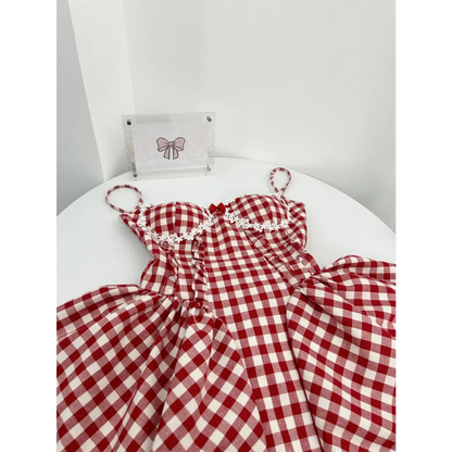 Coquette Plaid Mini Dress – Balletcore Gyaru Party Dress