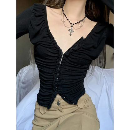 Coquette Ruched T-shirt With Hooks