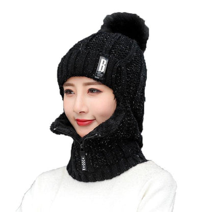 Coral Fleece Winter Women Knitted Hats Add Fur Warm Winter Hats For Women With Zipper Keep Face Warmer Balaclava Pompoms Cap Balaclava Gorgas Bonnet Knitted Hat Windproof Ski Mask Cold Weather Face Mask Motorcycle Balaclava Hood Warmer Winter Sports Cap