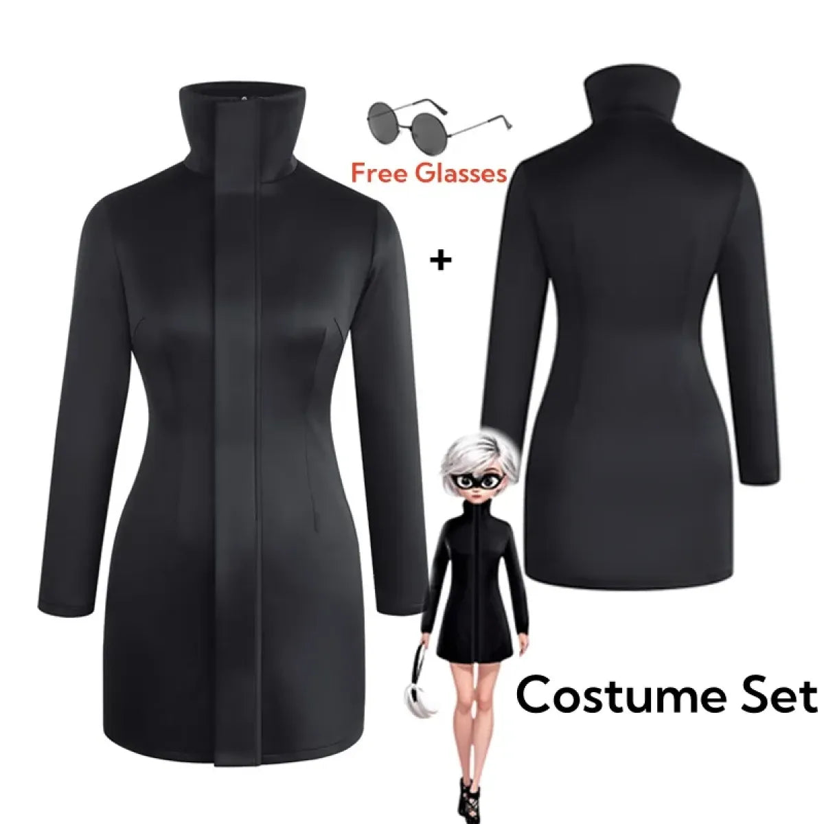Gojo-Inspired Bodycon Cosplay Dress – Stretch Fit with Glasses Set