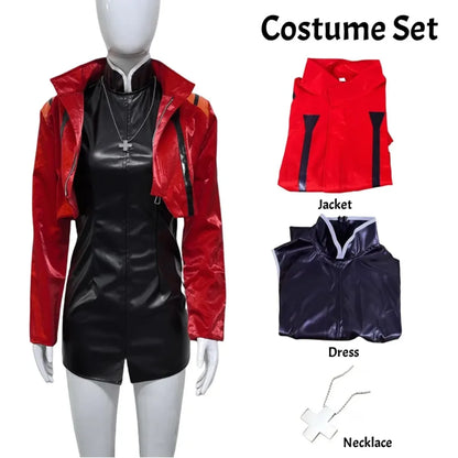 Misato Katsuragi EVA Cosplay Set – Red Jacket &amp; Black Dress Costume