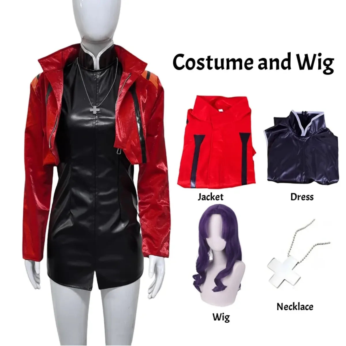 Misato Katsuragi EVA Cosplay Set – Red Jacket &amp; Black Dress Costume