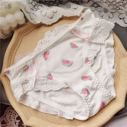 Cotton Lace Low Waist Panties with Fruit Print &amp; Bows – Kawaii Lingerie