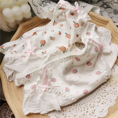 Cotton Lace Low Waist Panties with Fruit Print &amp; Bows – Kawaii Lingerie