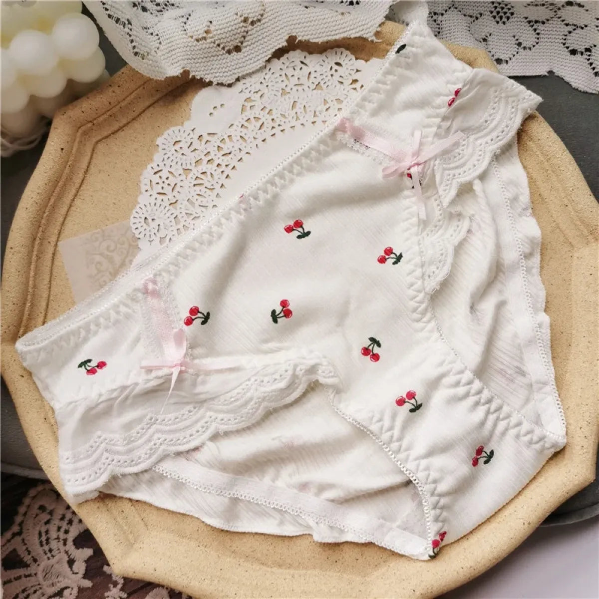 Cotton Lace Low Waist Panties with Fruit Print &amp; Bows – Kawaii Lingerie