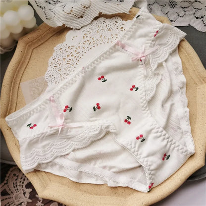 Cotton Lace Low Waist Panties with Fruit Print &amp; Bows – Kawaii Lingerie