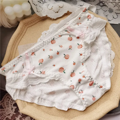 Cotton Lace Low Waist Panties with Fruit Print &amp; Bows – Kawaii Lingerie