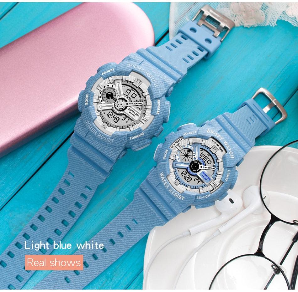 Couple Watch Fashion Strap Practical Waterproof Multifunctional Digital Wristwatch Dual Display Men&
