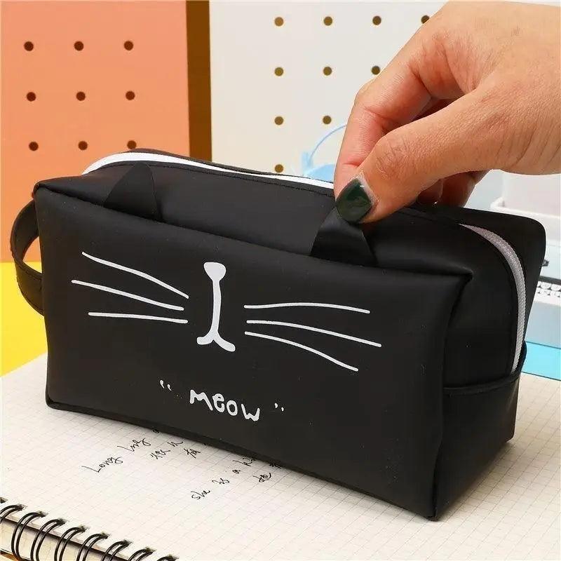 Creative Leather Black Large Capacity  Pencil Pouch For Students Unique Colors Stationery Office Pencil Cases
