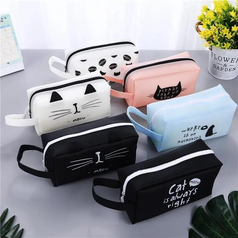 Creative Leather Black Large Capacity  Pencil Pouch For Students Unique Colors Stationery Office Pencil Cases