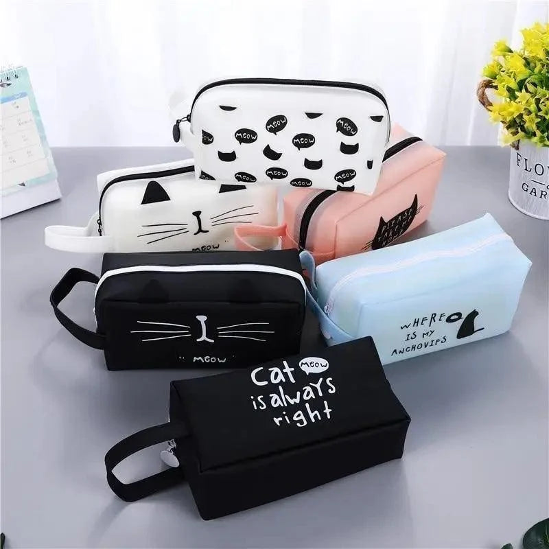Creative Leather Black Large Capacity  Pencil Pouch For Students Unique Colors Stationery Office Pencil Cases