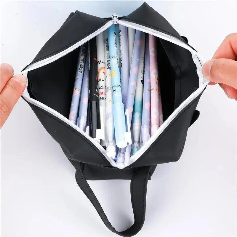 Creative Leather Black Large Capacity  Pencil Pouch For Students Unique Colors Stationery Office Pencil Cases
