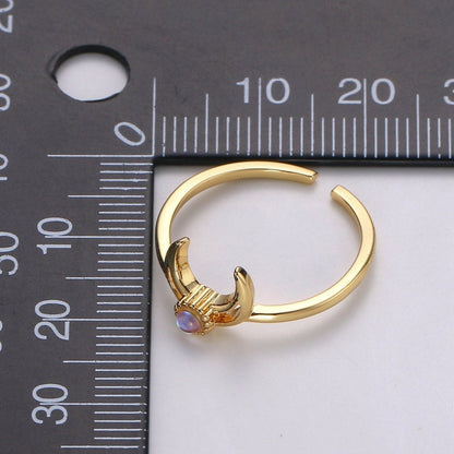 Crescent Moon Opal Ring, Moon Ring, October birthstone ring, Opal Moon Ring, Celestial Jewelry, Adjustable Gold Open Ring, Christmas gift R-137