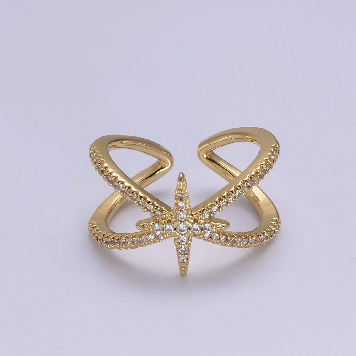 Criss Cross Star Ring, CZ Ring, Statement Ring Silver, X rings, Crossover Ring Open Adjustable 14k Gold Filled S-449 S-450